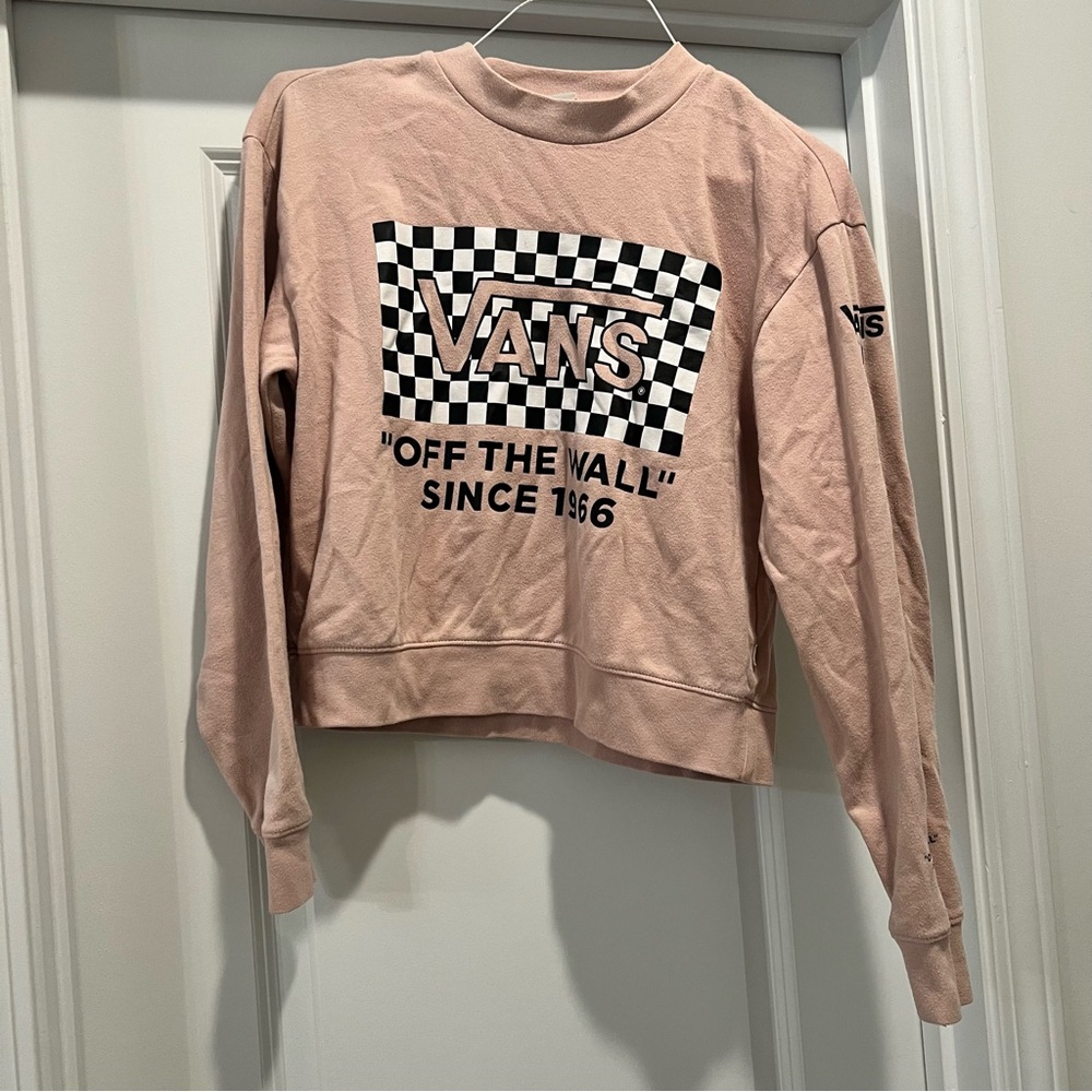 Vans Light Pink Checkerboard XS Waist Length Sweatshirt